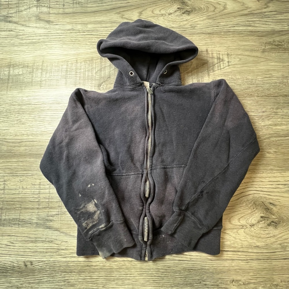 Current Seen Zip Up Hoodie Kids M 10-12 Navy 1960s Thrashed Sun Faded Talon